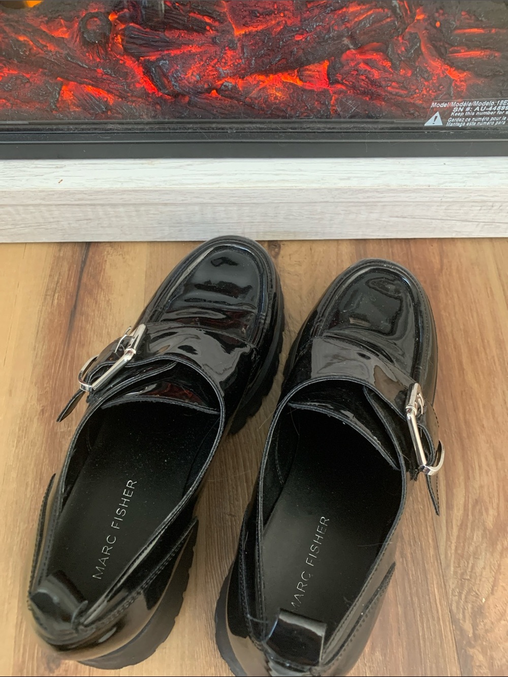 Marc Fisher Black Patent Leather Buckle Slip-On Loafers